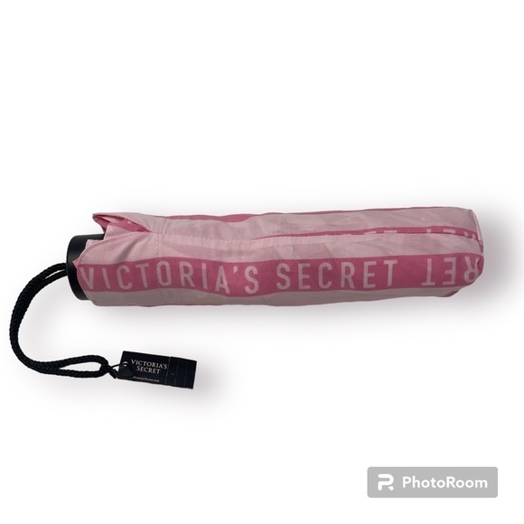 Victoria’s Secret Push-Up Umbrella with Sleeve Cover – Pink & White Stripes, New - Picture 6 of 8